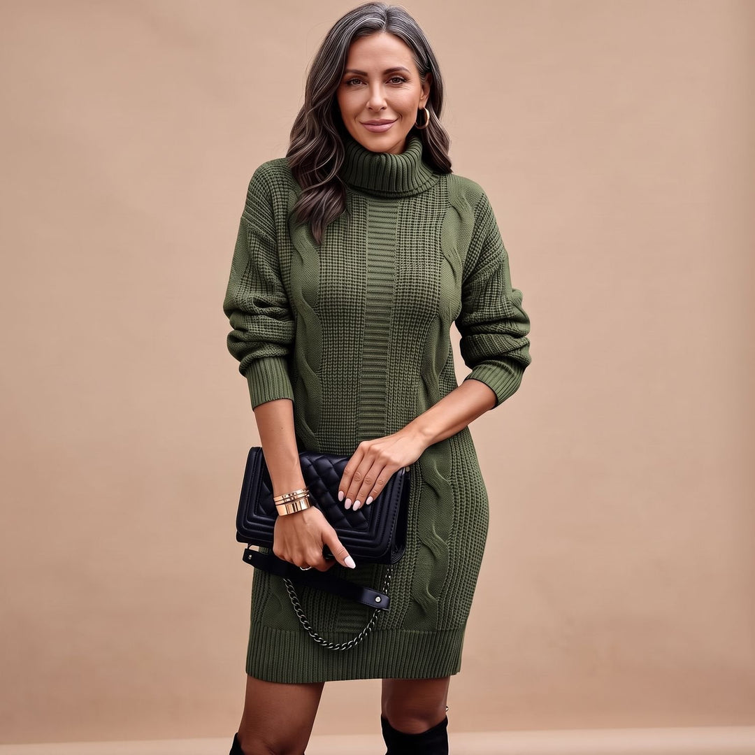 Festliches Damen Strickkleid für Hochzeitsgäste Midi in Dunkelgrün