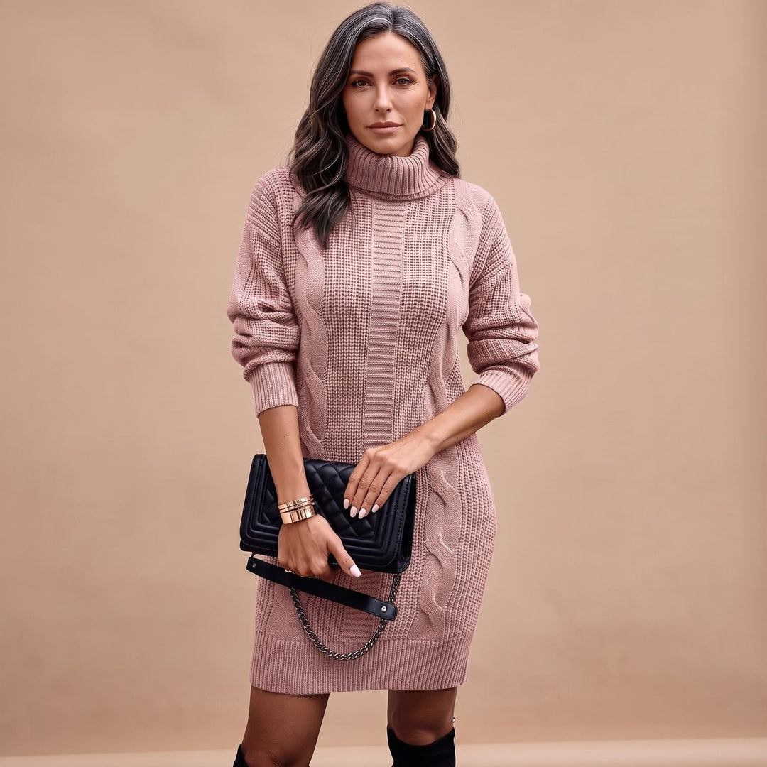 Festliches Damen Strickkleid für Hochzeitsgäste Midi in Rosa