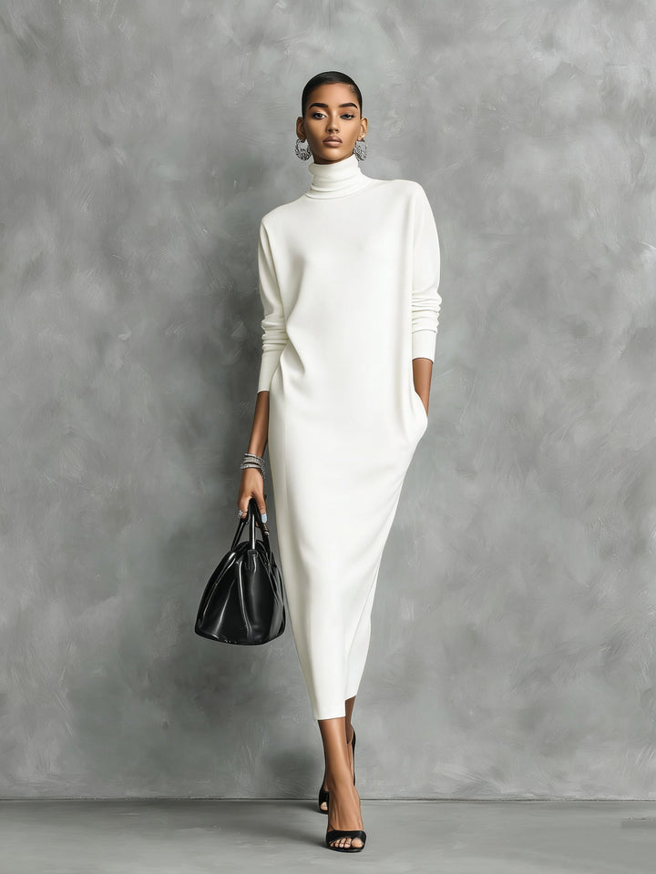 Festliches Herbstkleid Midi im klassischen Stil in Weiß