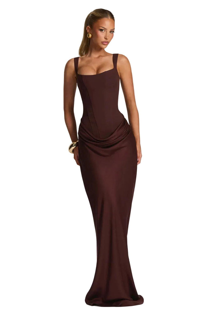 Festliches Maxikleid für Damen Hochzeitsgäste in Hellbraun