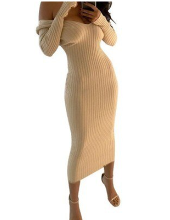 Figurbetontes Damen Strickkleid für den Herbst in Kakipflaume