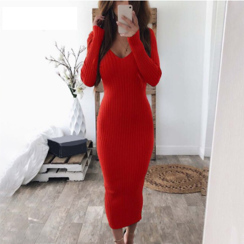 Figurbetontes Damen Strickkleid für den Herbst in Rot