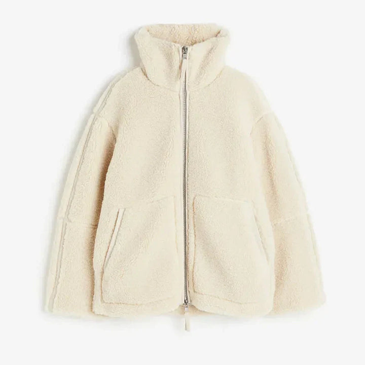 Flauschige Lange Herbstjacke für Damen in Beige 2