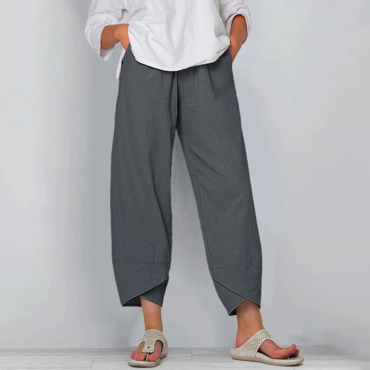 Fließende Leinenhose Wide-Leg in Grau