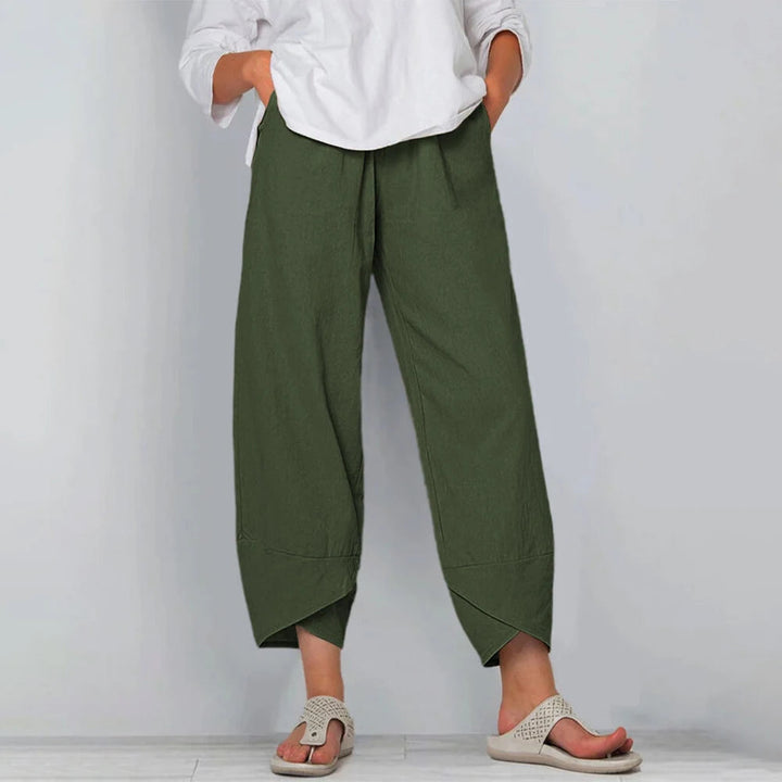 Fließende Leinenhose Wide-Leg in Grün