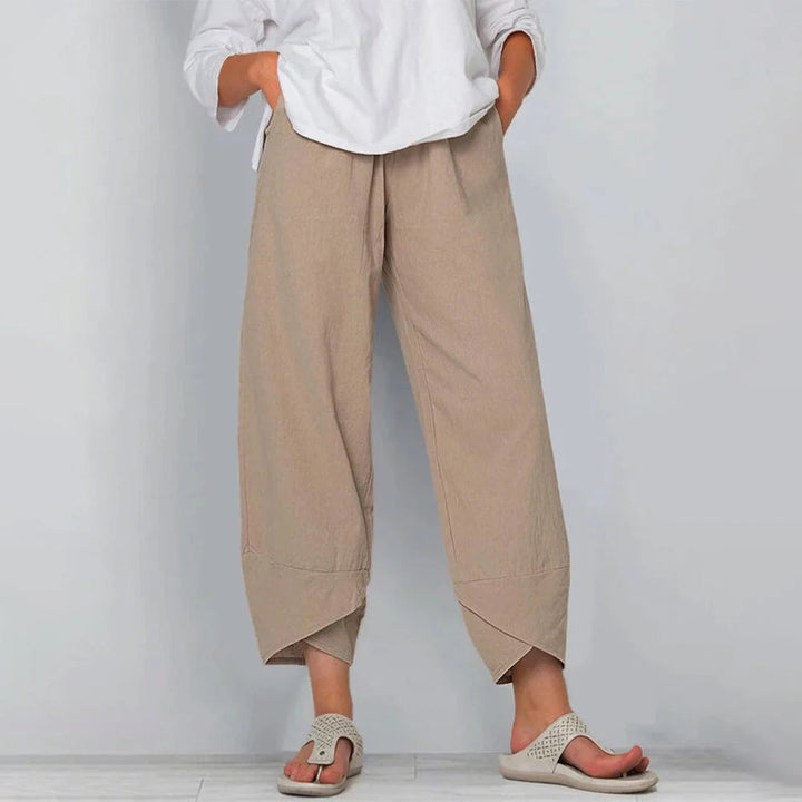 Fließende Leinenhose Wide-Leg in Khaki