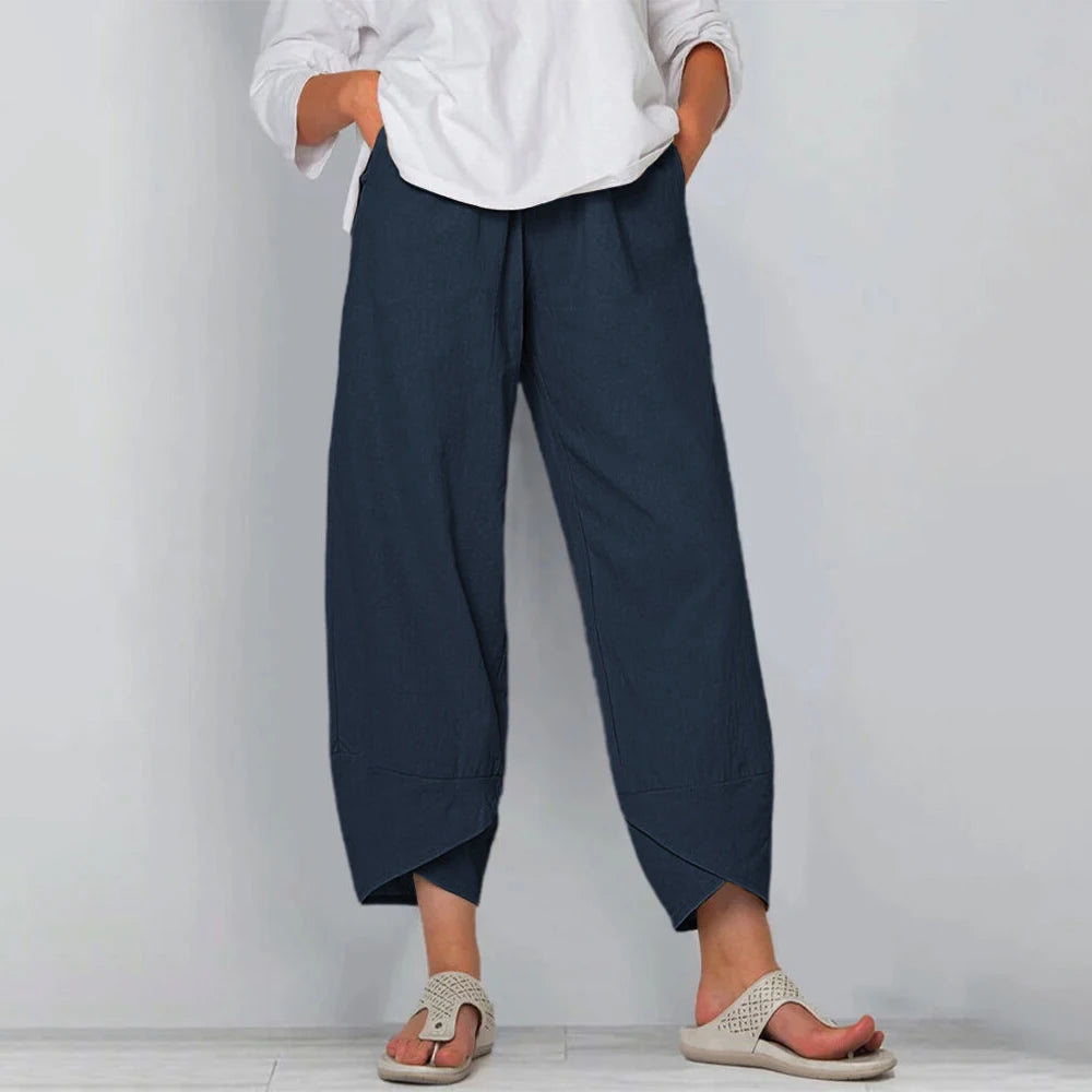 Fließende Leinenhose Wide-Leg in Marineblau