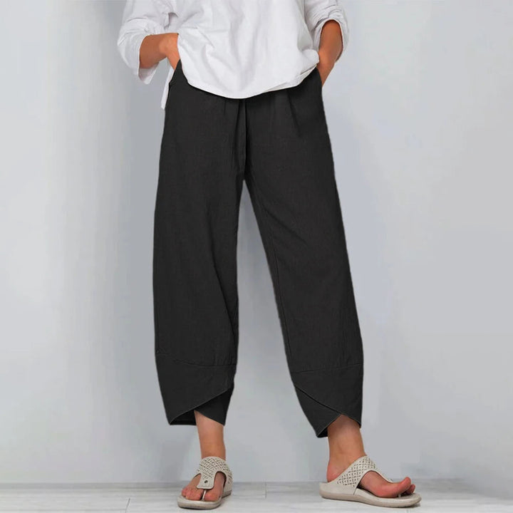 Fließende Leinenhose Wide-Leg in Schwarz