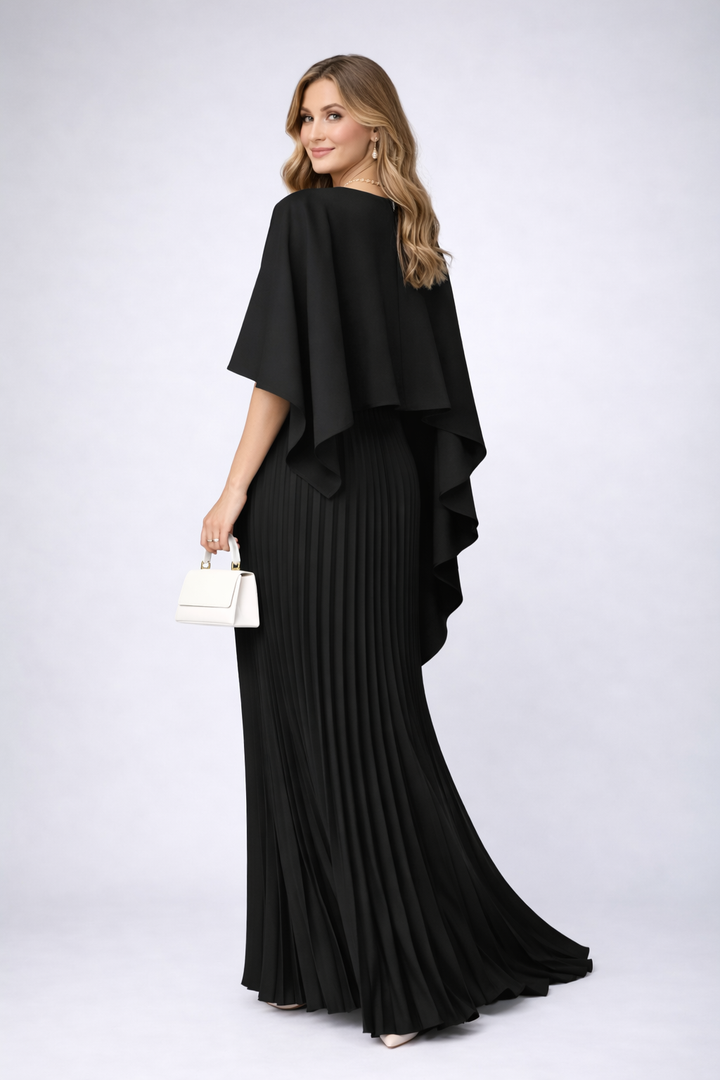 Fließendes Damen Maxikleid mit Stehkragen und eleganter Plissierung für festliche Hochzeitsgäste (5)