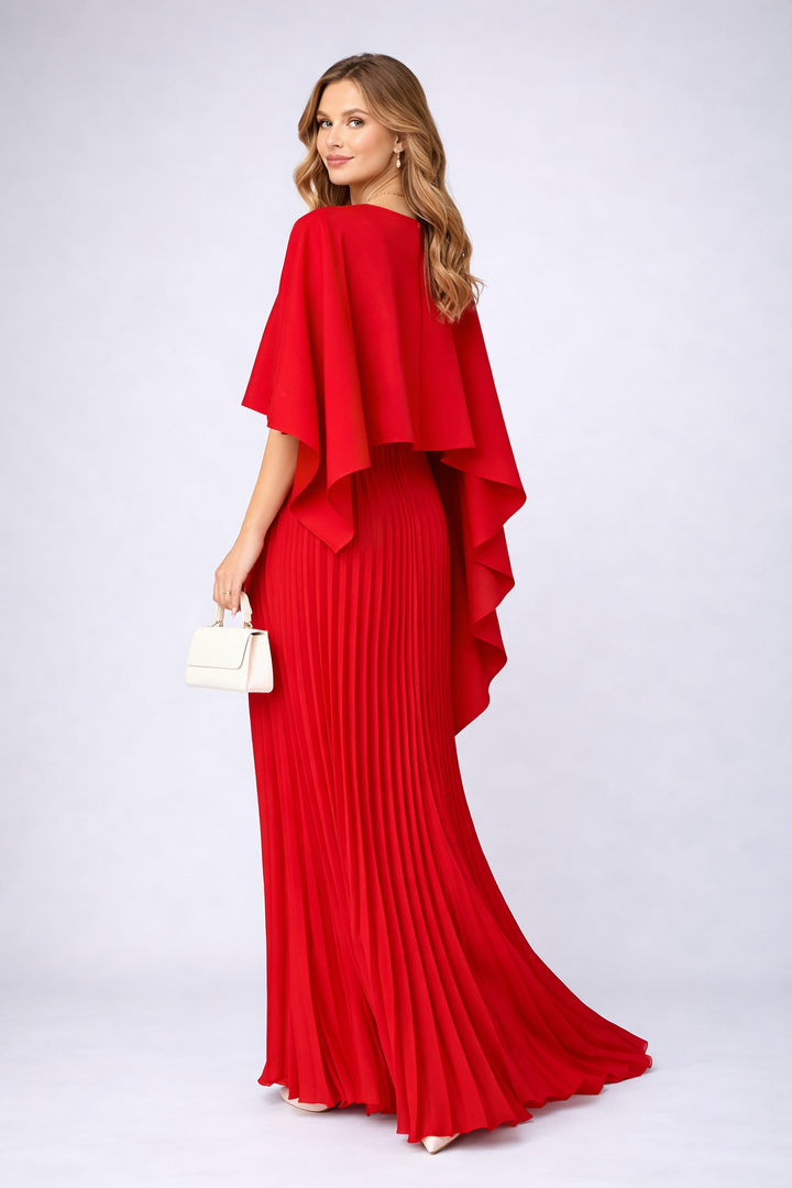 Fließendes Damen Maxikleid mit Stehkragen und eleganter Plissierung für festliche Hochzeitsgäste (6)