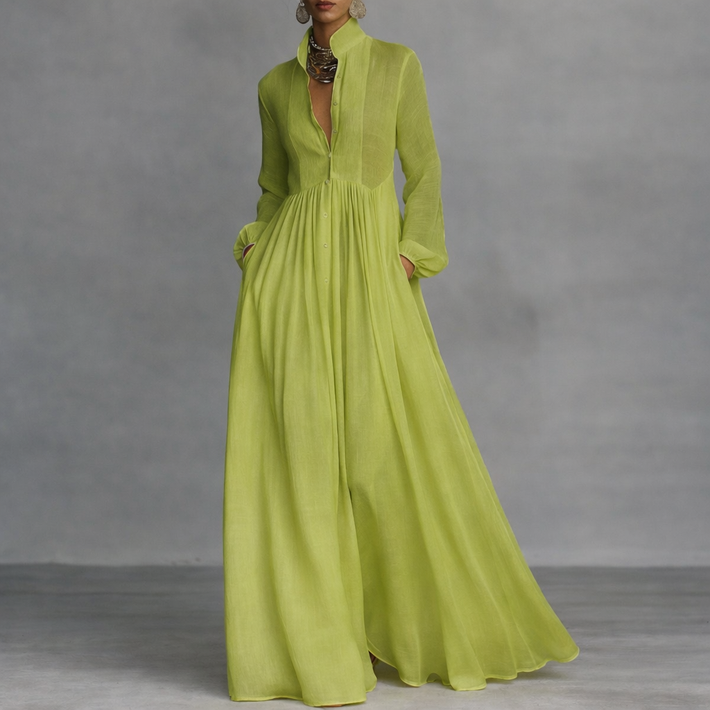 Fließendes Maxikleid für Hochzeitsgäste Herbst in Grün