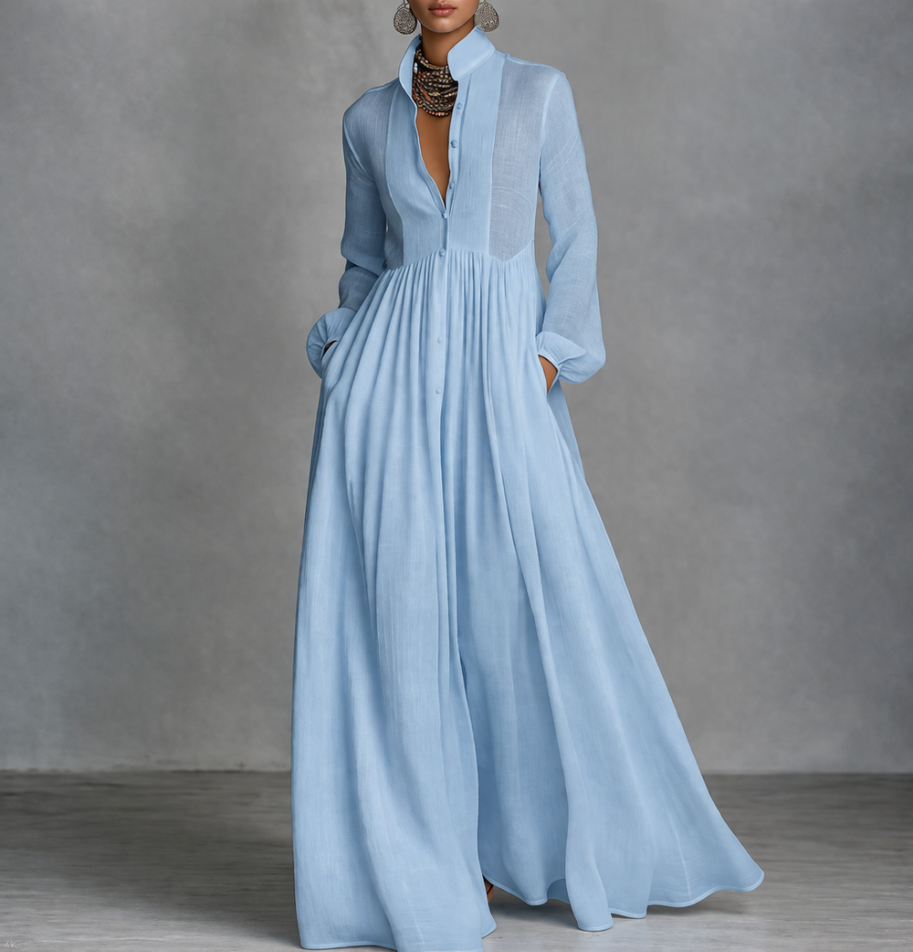 Fließendes Maxikleid für Hochzeitsgäste Herbst in Hellblau