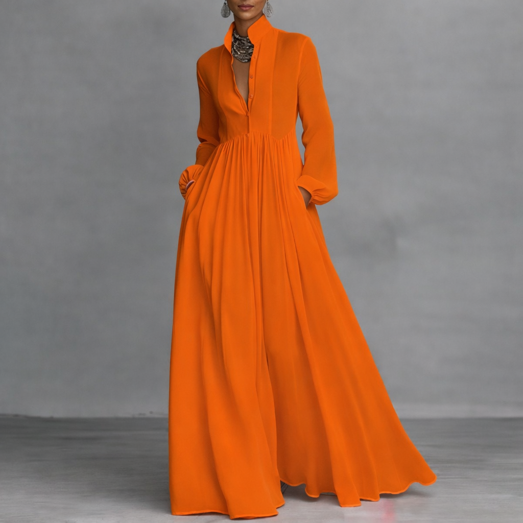 Fließendes Maxikleid für Hochzeitsgäste Herbst in Orange