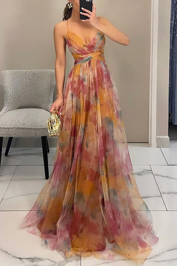 Florale Maxikleid für Hochzeitsgäste im Sommer in Orange