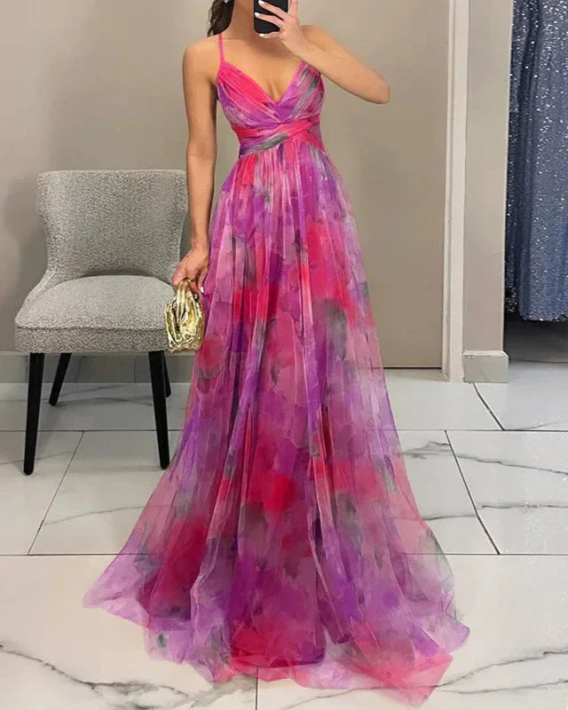 Florale Maxikleid für Hochzeitsgäste im Sommer in Rosa