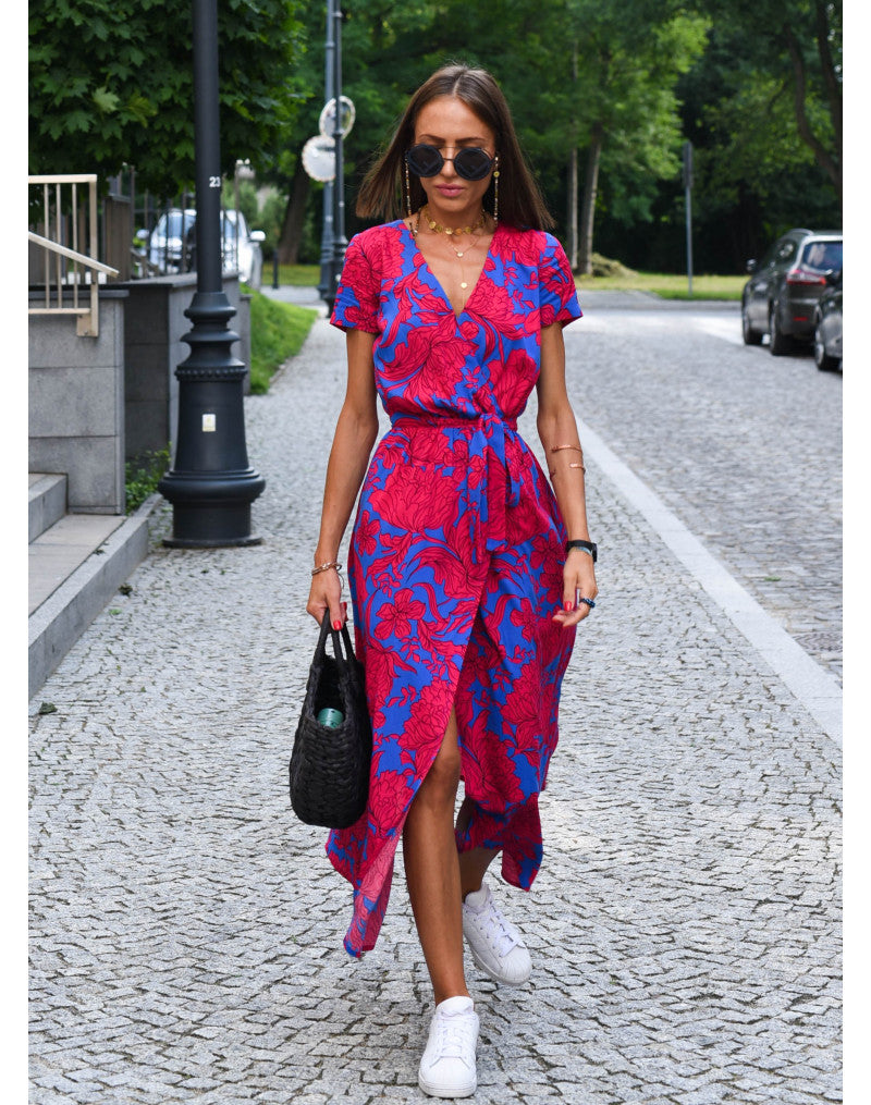 Florales Boho-Maxikleid für Hochzeitsgäste in Rot Blau