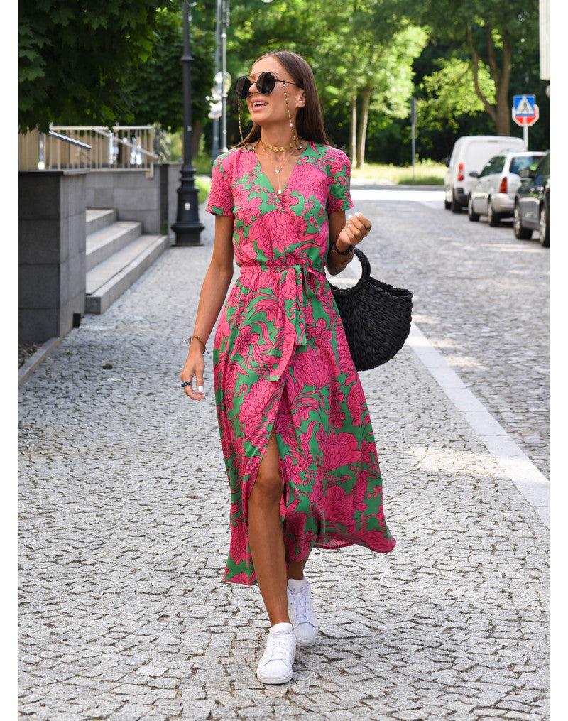 Florales Boho-Maxikleid für Hochzeitsgäste in Rote Punkte 2