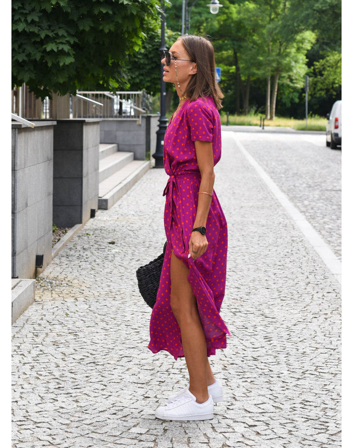 Florales Boho-Maxikleid für Hochzeitsgäste in Rote Punkte 3