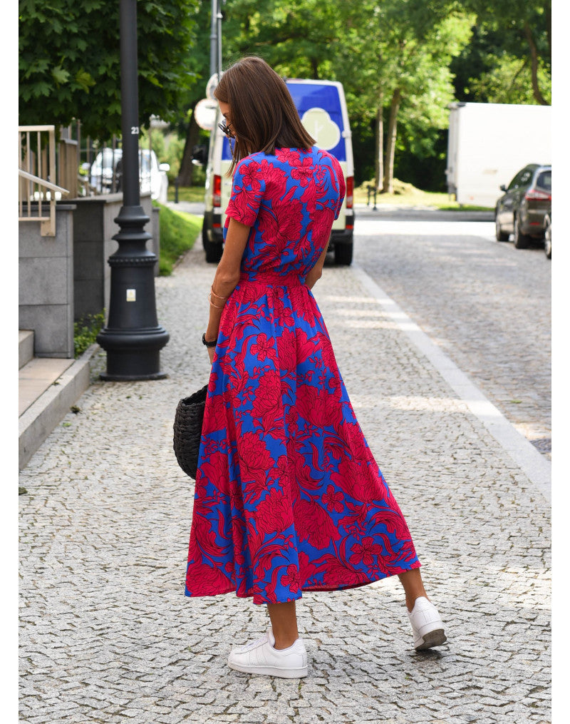 Florales Boho-Maxikleid für Hochzeitsgäste in Rote Punkte 4