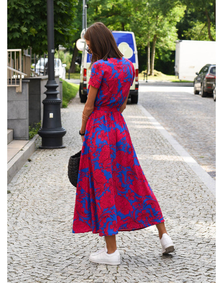 Florales Boho-Maxikleid für Hochzeitsgäste in Rote Punkte 4