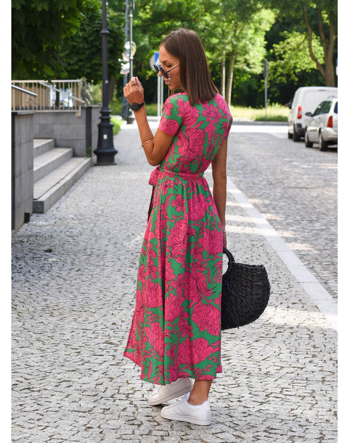 Florales Boho-Maxikleid für Hochzeitsgäste in Rote Punkte 5