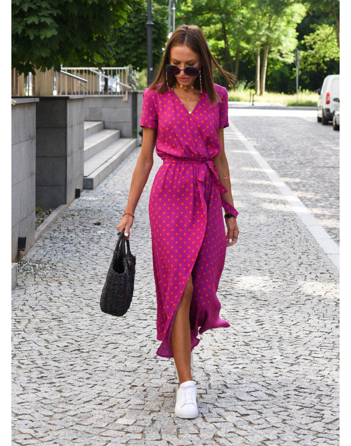 Florales Boho-Maxikleid für Hochzeitsgäste in Rote Punkte 6