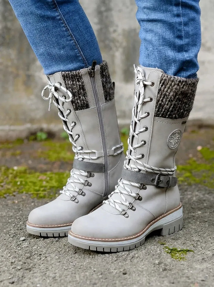 Gefütterte Damen Stiefel Wasserdicht Wadenlänge in Grau