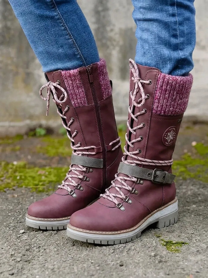 Gefütterte Damen Stiefel Wasserdicht Wadenlänge in Lila