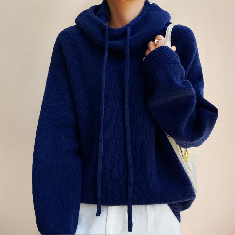 Gemütlicher Damen Pullover mit Schalkragen für Herbst in Blau