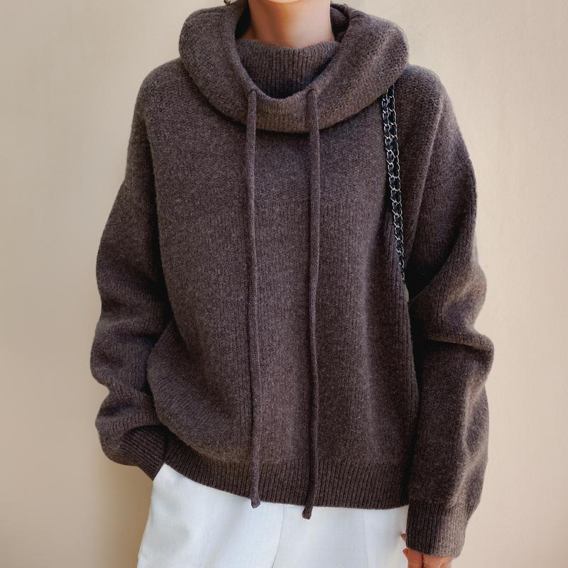 Gemütlicher Damen Pullover mit Schalkragen für Herbst in Braun