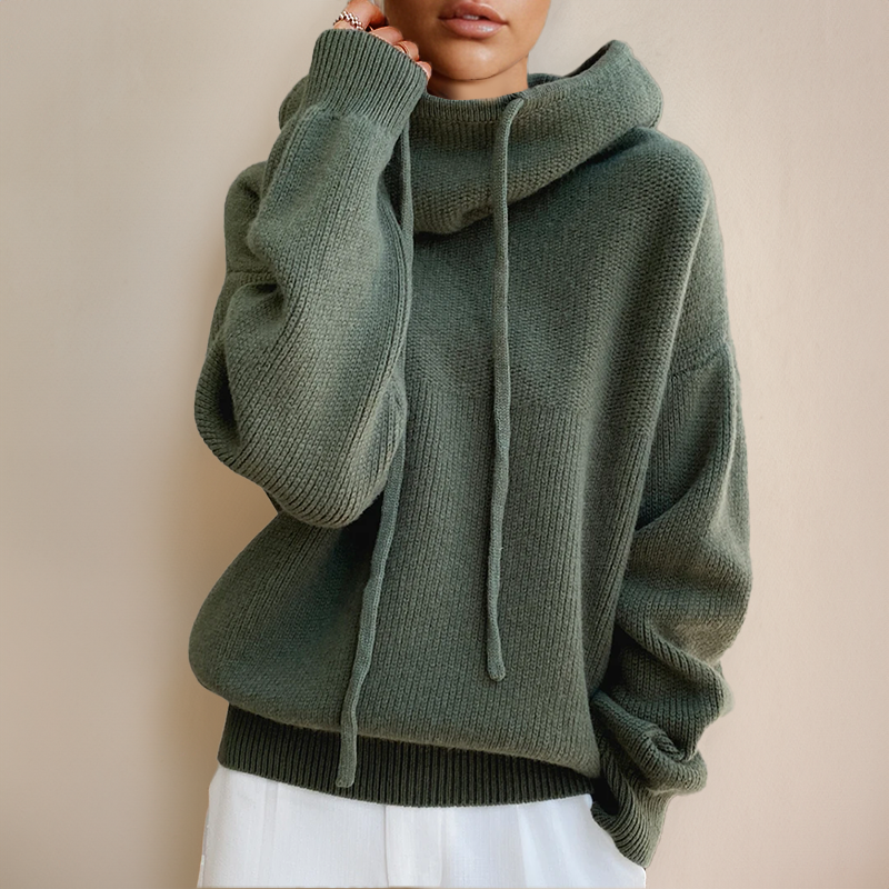 Gemütlicher Damen Pullover mit Schalkragen für Herbst in Grün