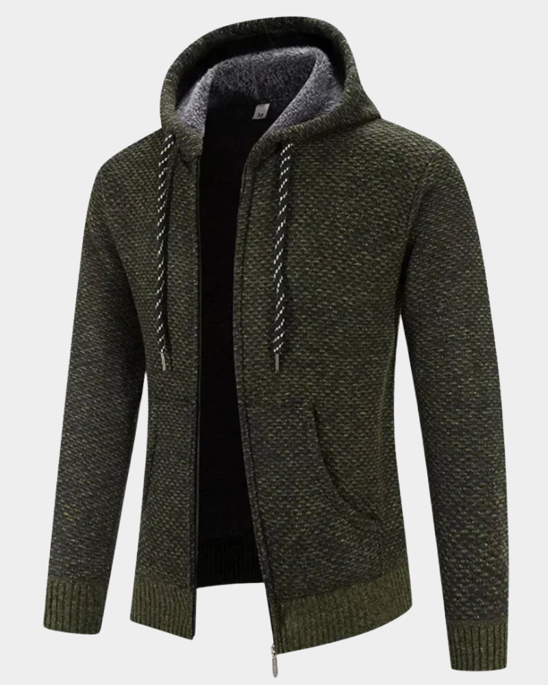 Gemütlicher Herren Pullover mit Kapuze in Grün