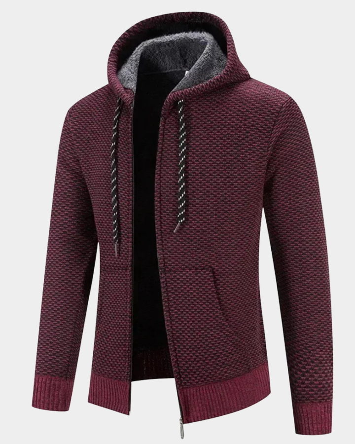 Gemütlicher Herren Pullover mit Kapuze in Rot