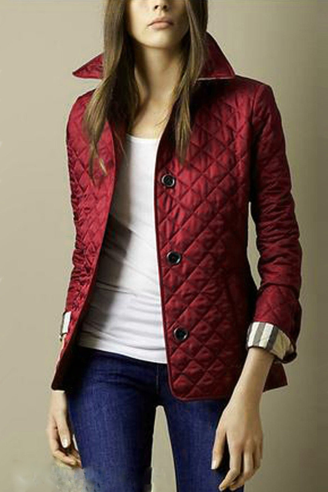 Gesteppte Damen Winterjacke im Klassischen Stil in Rot