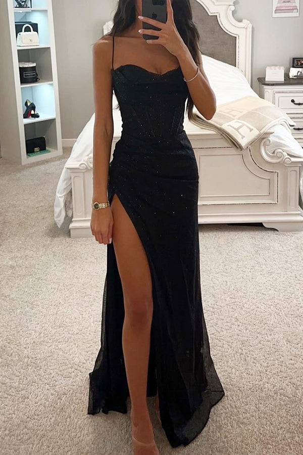 Glamouröses Damen Maxikleid mit Pailletten in Schwarz