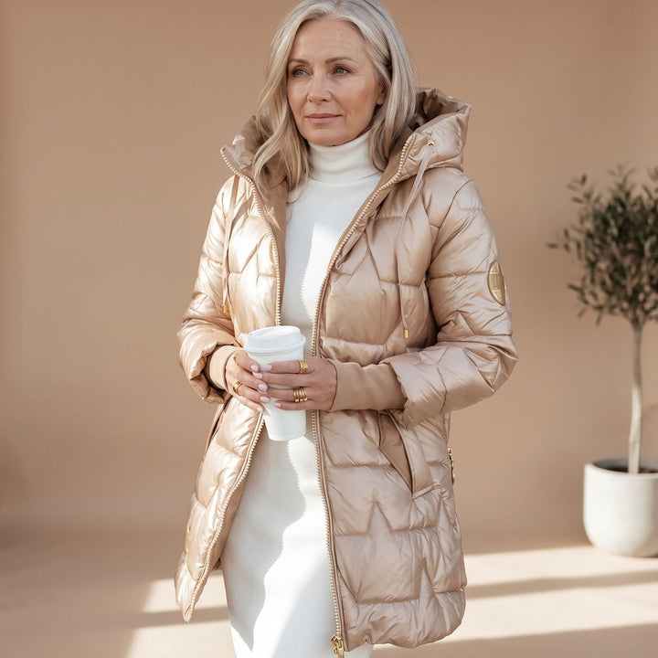 Glänzende Damen Winterjacke Midi für den Alltag