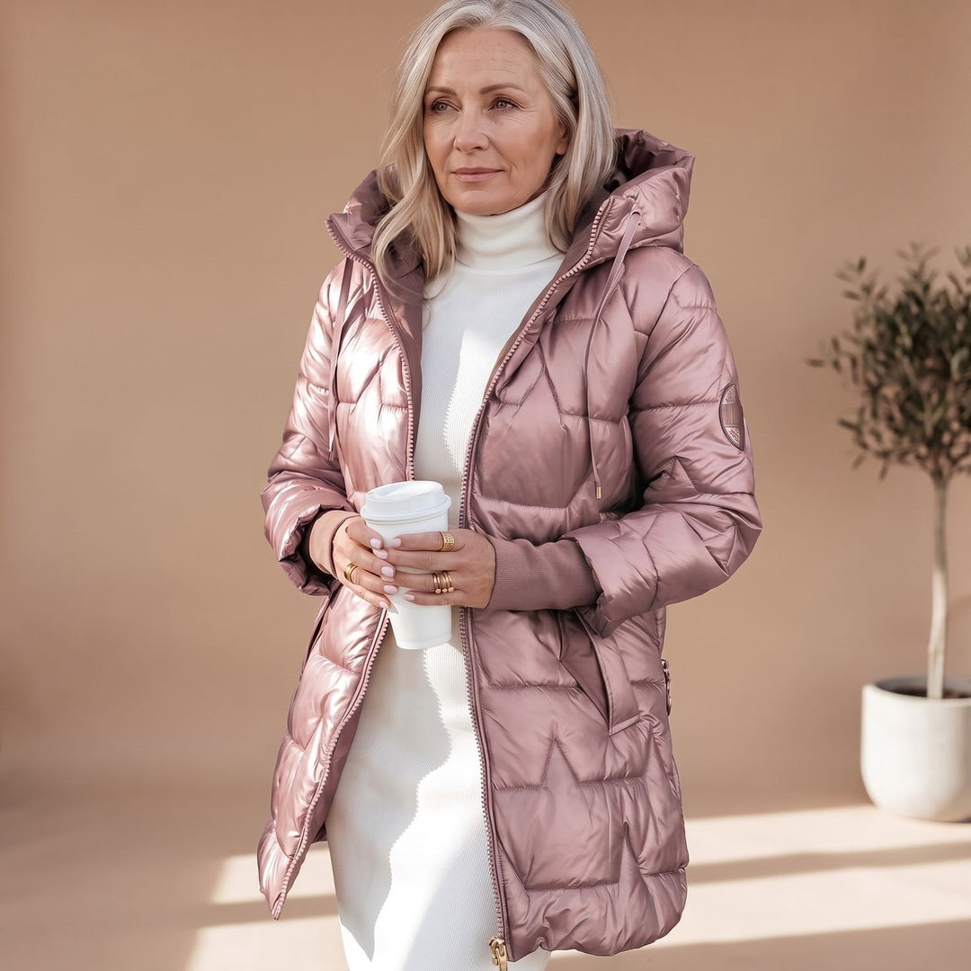 Glänzende Damen Winterjacke Midi für den Alltag (5)