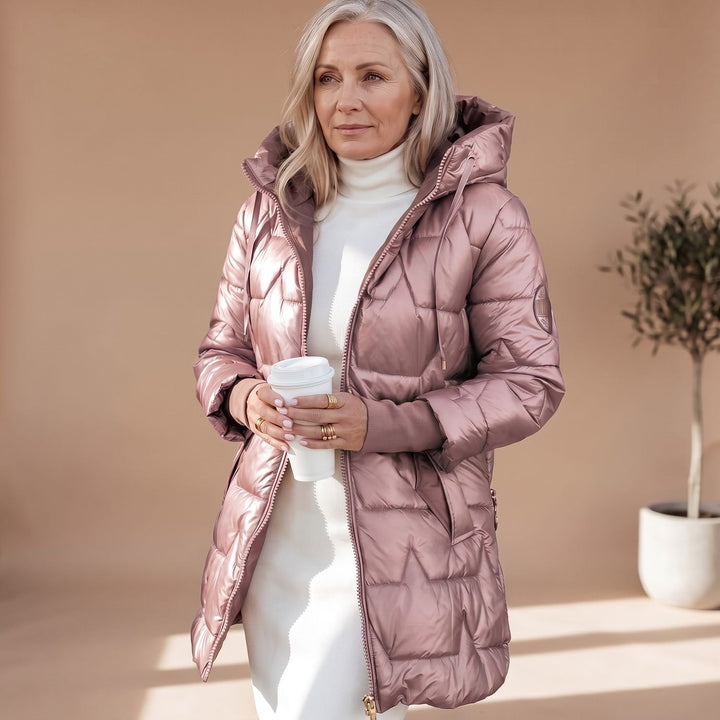 Glänzende Damen Winterjacke Midi für den Alltag (5)