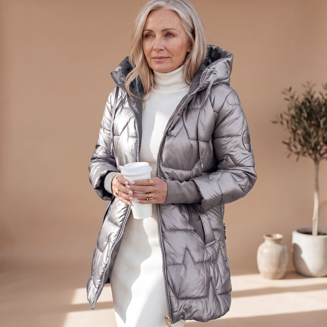 Glänzende Damen Winterjacke Midi für den Alltag (6)