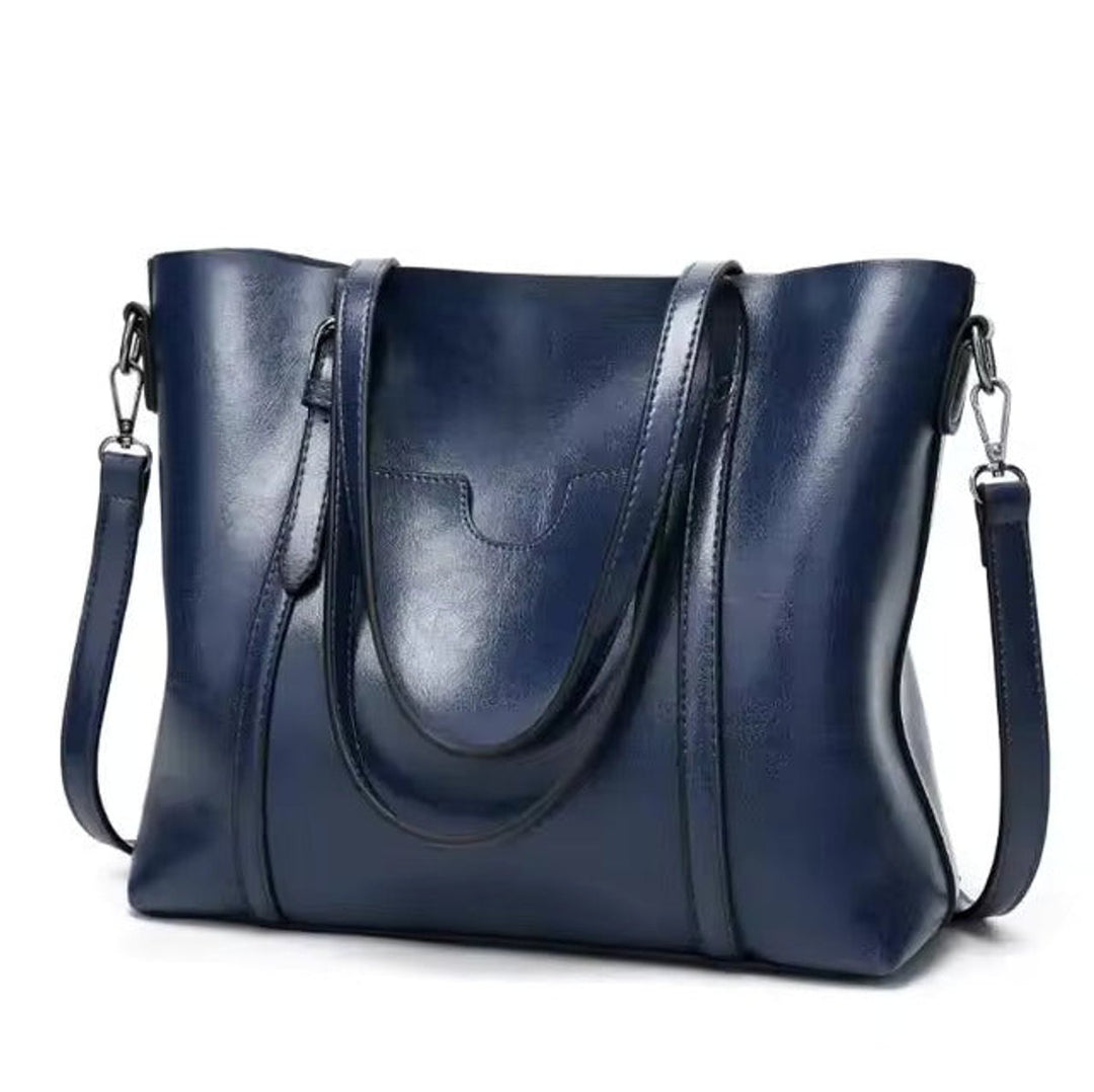 Große Damen Kunstleder Schultertasche mit abnehmbarem Riemen in Blau