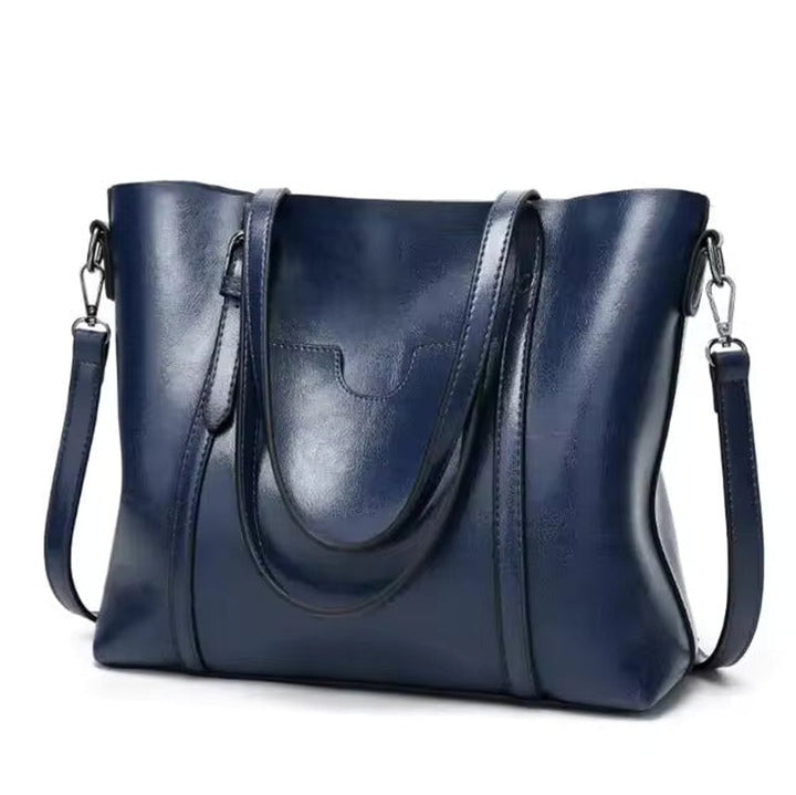Große Damen Kunstleder Schultertasche mit abnehmbarem Riemen in Blau