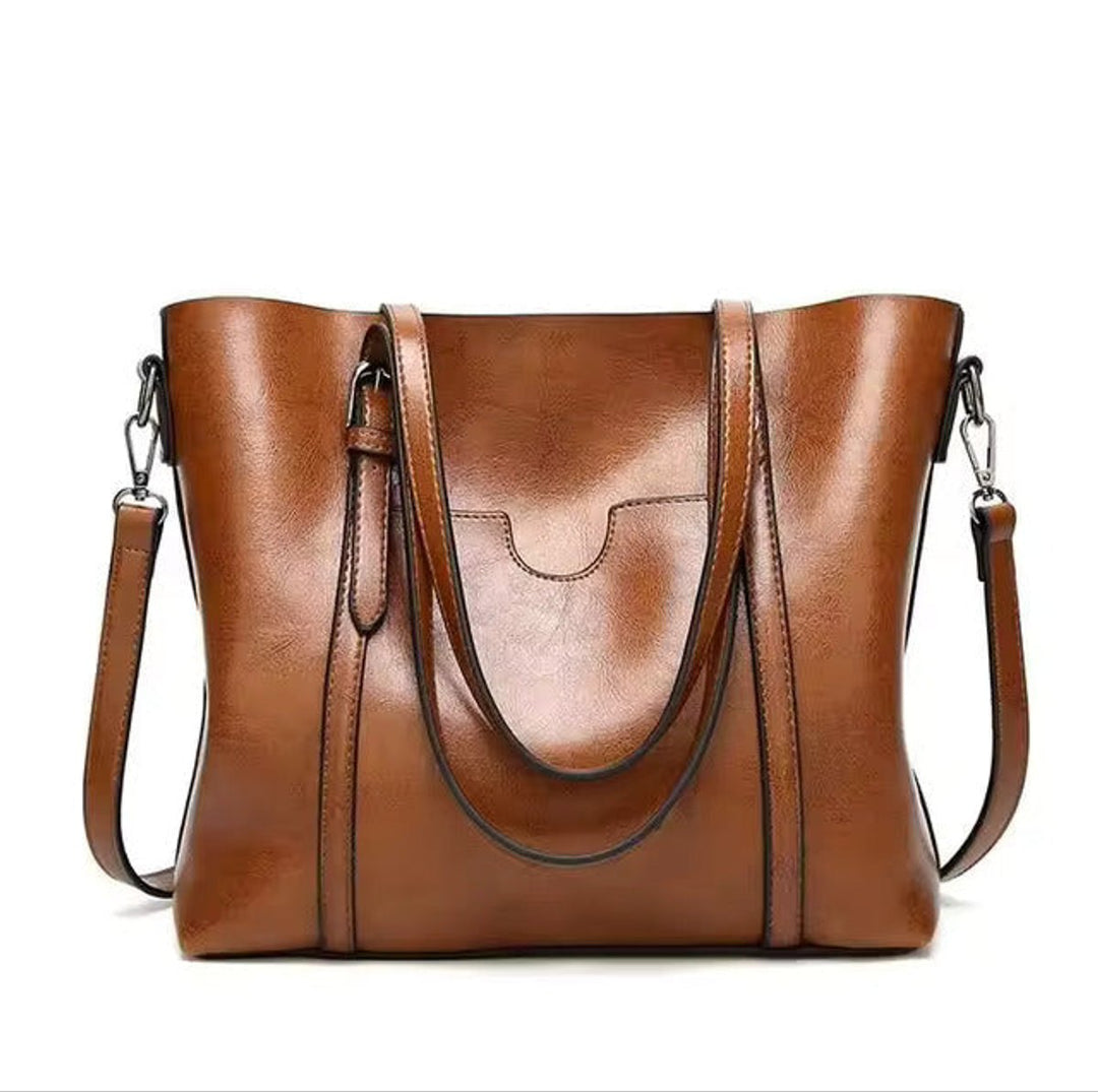 Große Damen Kunstleder Schultertasche mit abnehmbarem Riemen in Braun