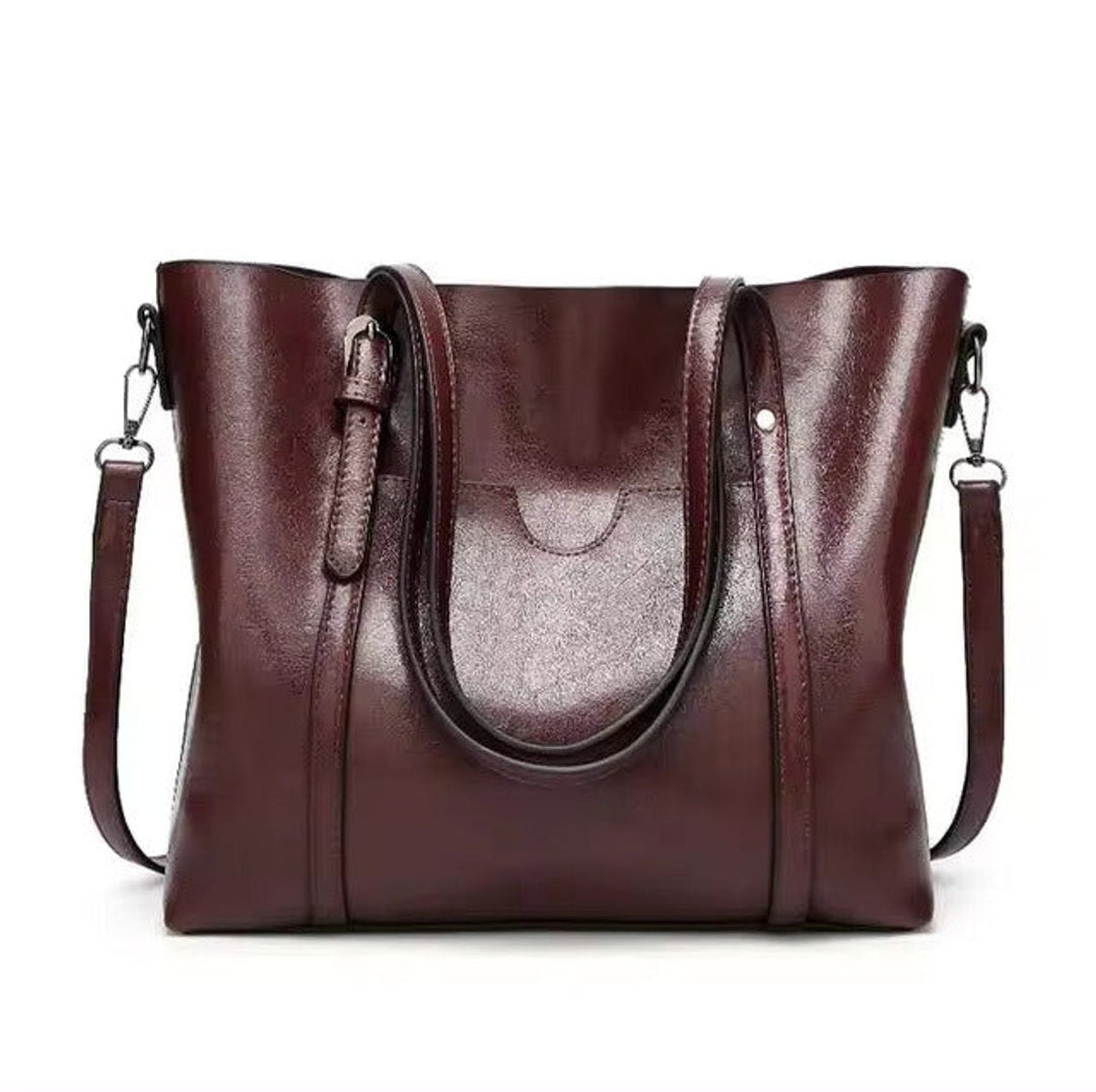 Große Damen Kunstleder Schultertasche mit abnehmbarem Riemen in Coffee