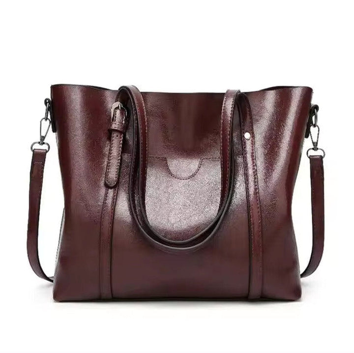 Große Damen Kunstleder Schultertasche mit abnehmbarem Riemen in Coffee