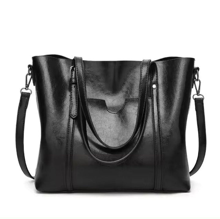 Große Damen Kunstleder Schultertasche mit abnehmbarem Riemen in Schwarz