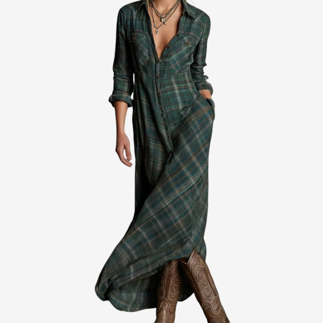 Herbst-Kleid Midi elegant geschnitten in Grün