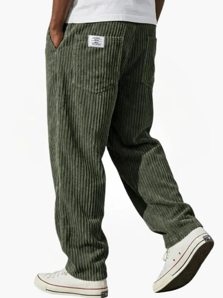 Herren Baggy Cord-Hose mit Elastikbund in Grün