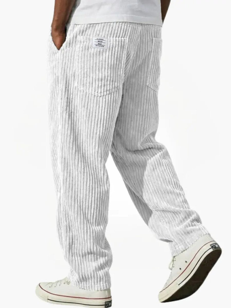 Herren Baggy Cord-Hose mit Elastikbund in Weiß
