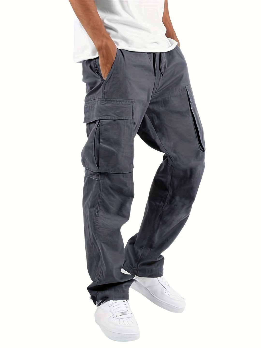 Herren Baggy-Jeans Cargohose mit Taschen in Dunkelgrau