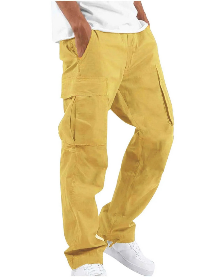 Herren Baggy-Jeans Cargohose mit Taschen in Gelb